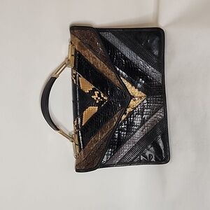 Vintage 1970s Python Snake Lizard ‎ patchwork clutch handbag